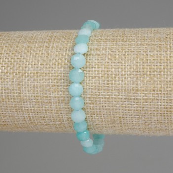Aquamarine bracelet with faceted coin beads, 6mm diameter ±, 18mm length ±, stretch