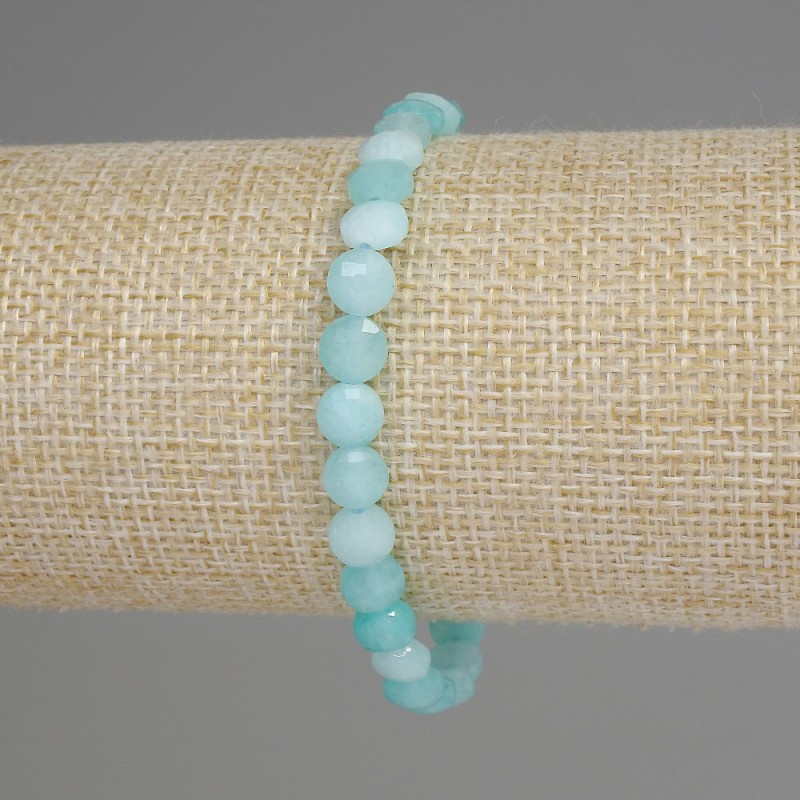 Aquamarine bracelet with faceted coin beads, 6mm diameter ±, 18mm length ±, stretch