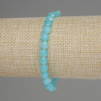 Aquamarine bracelet with faceted coin beads, 6mm diameter, 18mm length, stretch