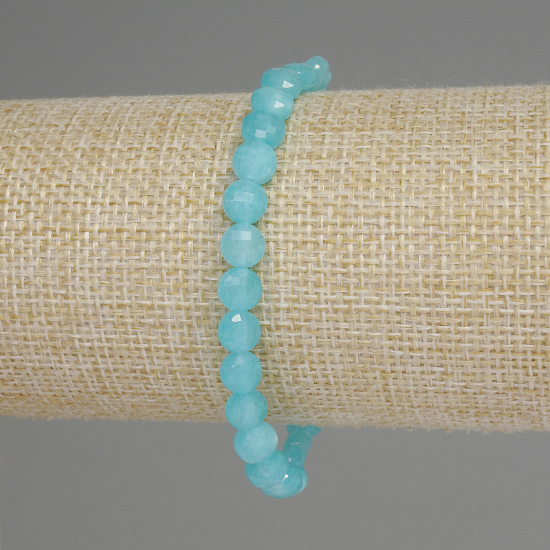Aquamarine bracelet with faceted coin beads, 6mm diameter, 18mm length, stretch