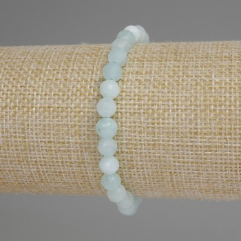 Aquamarine Bracelet with Faceted Bead, 6 mm Diameter, 18 cm Length, Stretch