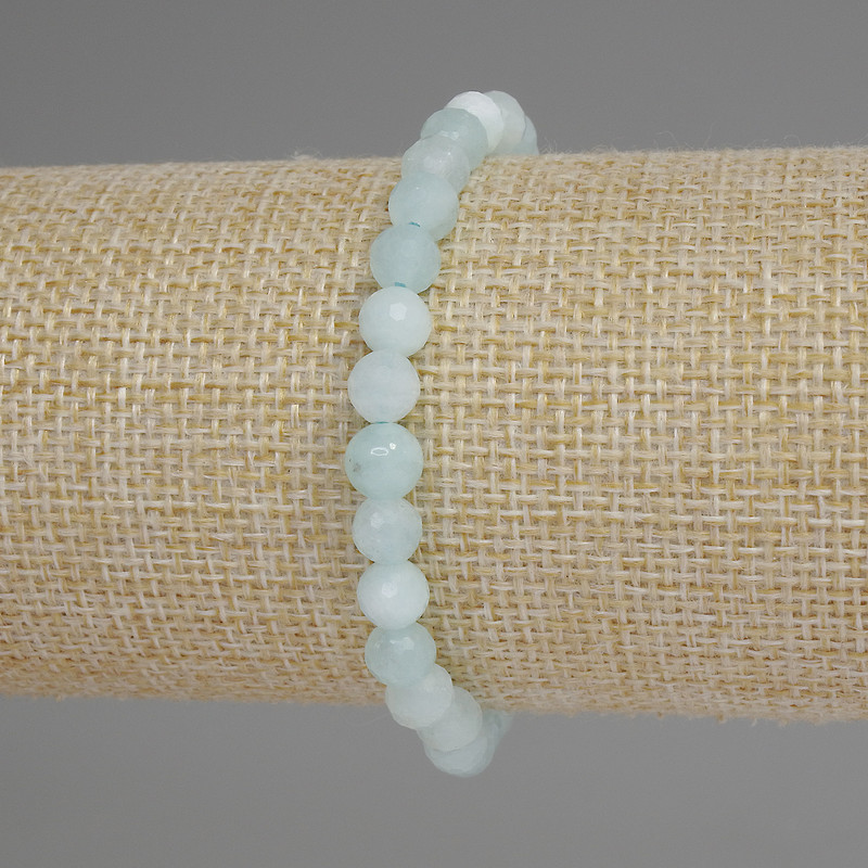 Aquamarine Bracelet with Faceted Bead, 6 mm Diameter, 18 cm Length, Stretch