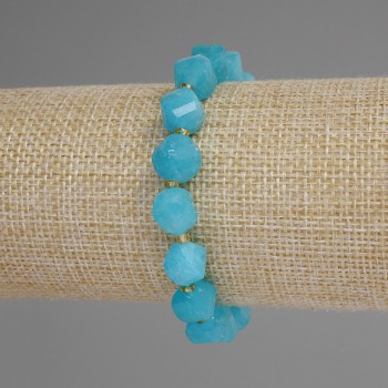 Aquamarine bracelet with a faceted rhombus, 9x8 mm diameter +/- seed beads 3 mm +/-, stretch length 18 mm +/-