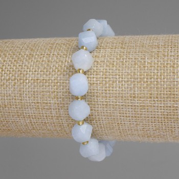 Bracelet with Faceted Aquamarine Diamond-Shaped Elements, 10x9 mm diameter ±, 3 mm beads ±, length 18 mm ±, stretch