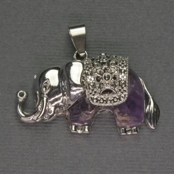 Pendant 'Elephant' with Amethyst, 39x34 mm ± silvery metal