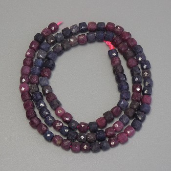 Sapphire Ruby faceted cube beads, diameter 4x4 mm, length 40 cm on thread