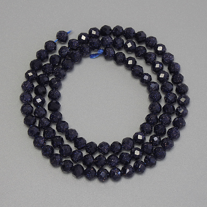 Aventurine Beads 'Night of Cairo' Faceted Balls, 4 mm diameter, 37 cm length on thread