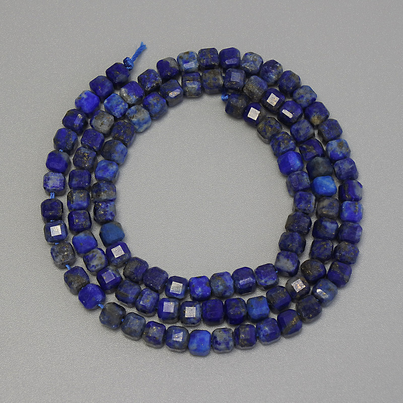 Lapis Lazuli Beads, Faceted Cube, 4 mm diameter, 39 cm length on thread