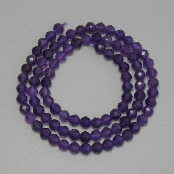 Amethyst Beads - Faceted Round Bead, 4mm diameter, 38cm length on thread