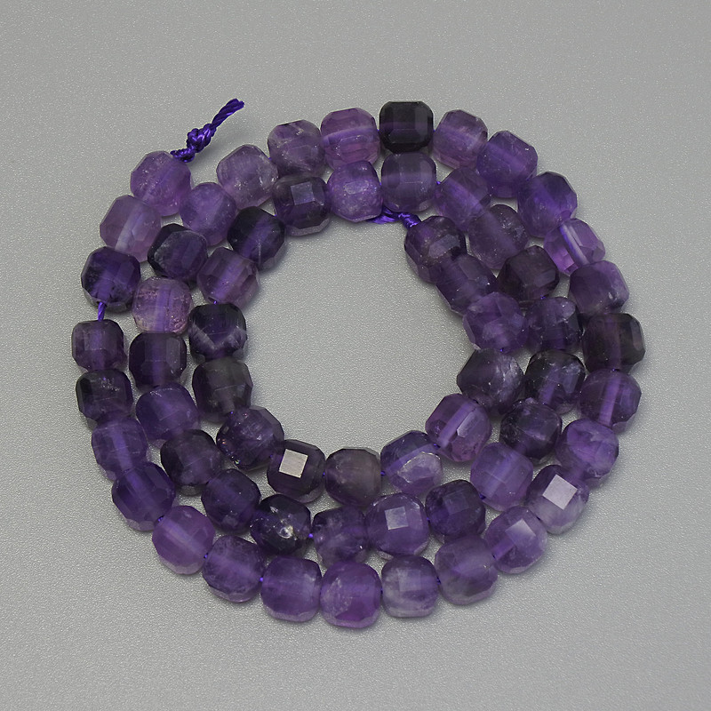 Faceted Cube Amethyst Beads, 6×6 mm diameter, 33 cm length on thread