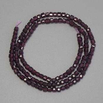 Garnet Beads, Faceted Cube, 3x3 mm diameter, 40 cm length ± on thread