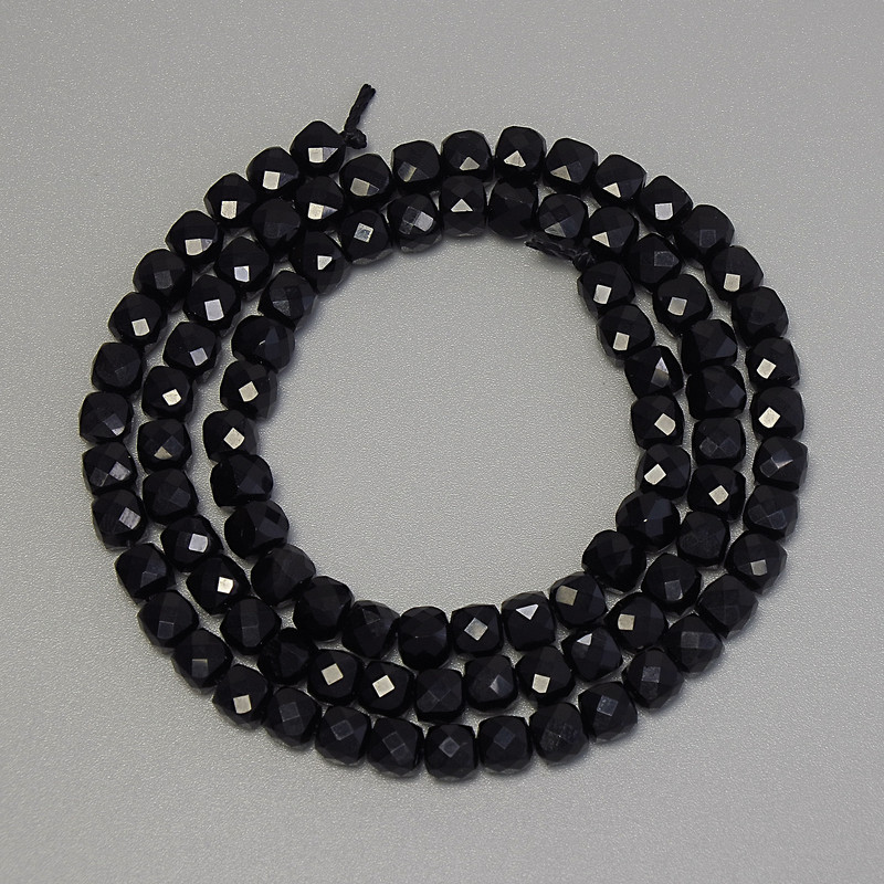 Black Tourmaline Beads, Faceted Cube, 4mm Diameter, 38 cm Length on Thread