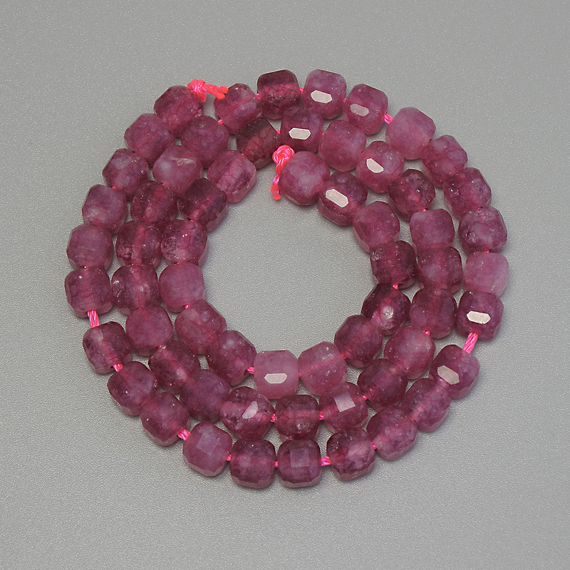 Faceted Tourmaline Beads, Cube-Shaped, 5×5 mm, 32 cm Length on a Thread