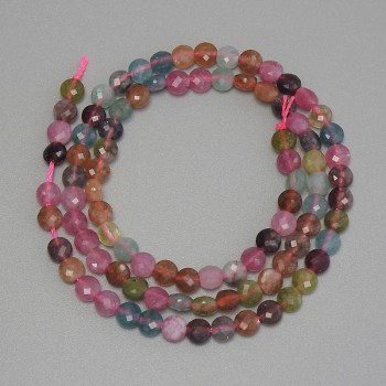 Tourmaline beads, faceted coin shape, 4-5 mm diameter, 38 cm length on thread