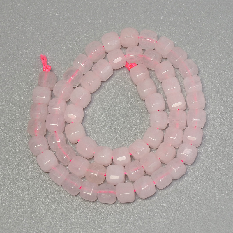 Rose Quartz Beads, Faceted Cube, 5x5 mm diameter, 38 cm length on thread