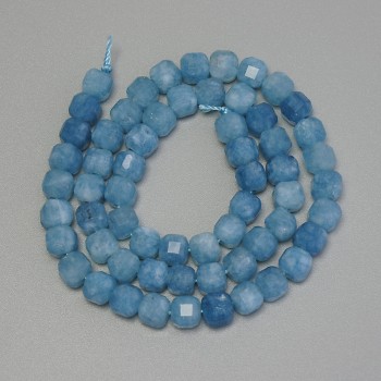 Aquamarine beads, faceted cube, 5x5mm, 33 cm length on thread
