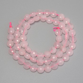 Rose Quartz Beads, Faceted Coin, 6.5 mm Diameter, 38 cm Length on Thread