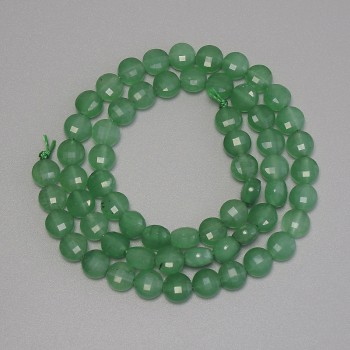 Jade beads, faceted coin, 6.5 mm diameter, 38 cm length on thread