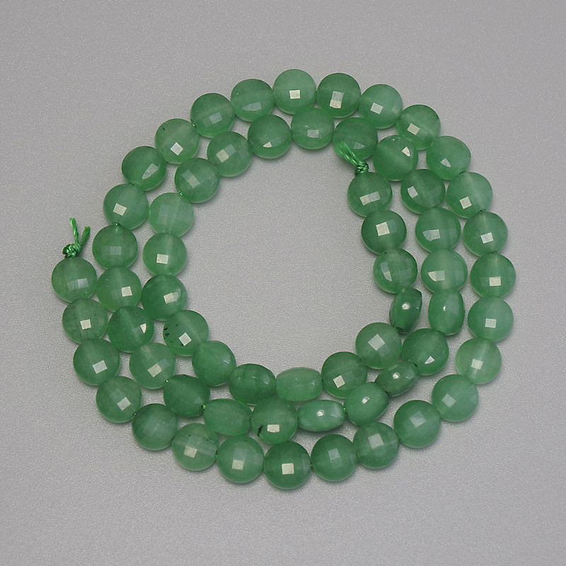 Jade beads, faceted coin, 6.5 mm diameter, 38 cm length on thread