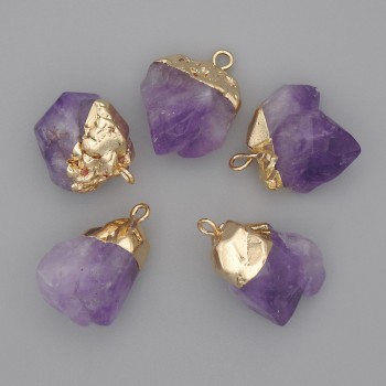 Amethyst Pendant 16-20x13-18mm+-, length 21-25mm+- (assorted sizes) golden metal
