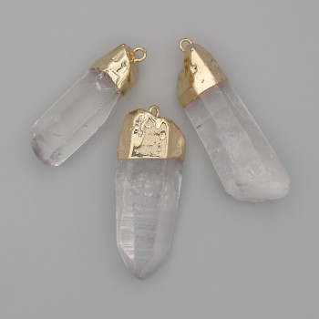 Pendant Mountain Crystal 30x37x9-12 mm, length 33-40 mm, gold-tone metal, Assorted sizes