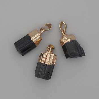 Pendant Schorl Tourmaline 16x9mm+-, length 24mm+- Golden Metal