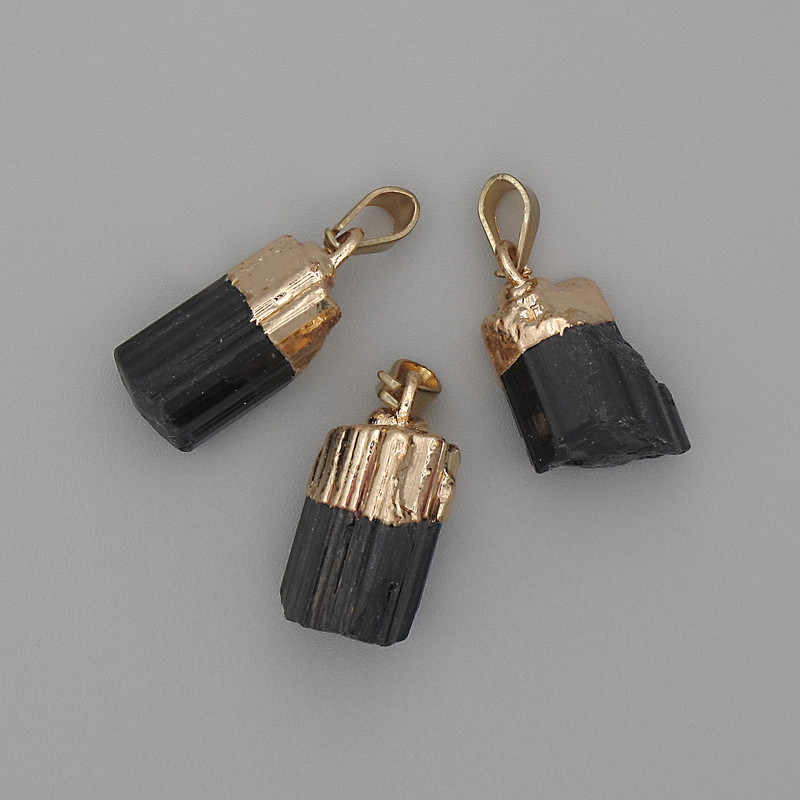 Pendant Schorl Tourmaline 16x9mm+-, length 24mm+- Golden Metal
