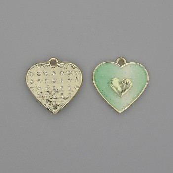 Heart Pendant, light-green color, golden metal, diameter 15x15 mm, pack of 2