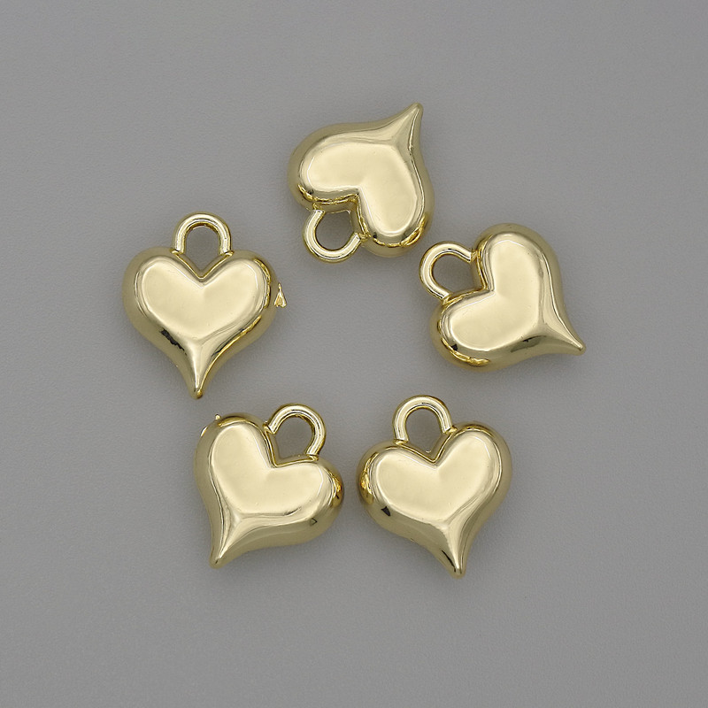 Heart Pendant in Golden Metal, Diameter 11×13 mm ±, Pack of 5, Ear Hole 2.5 mm