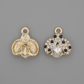 Sun Pendant with Crystals, Silver-Tone Metal, Diameter 15.5 x 15.5 mm, 5 mm thick, Pack of 2 pcs