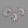 Moon pendant with pearls and rhinestones in silvery metal, diameter 15 mm, length 18 mm, pack of 3