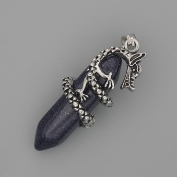 Pendant Aventurine Night Kaïra hexagonal with Dragon 35x15xmm+-, length 44mm+-