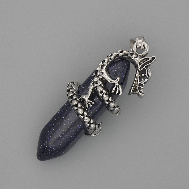 Pendant Aventurine Night Kaïra hexagonal with Dragon 35x15xmm+-, length 44mm+-