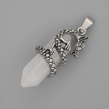 Rock Crystal Hexagon Pendant with Dragon, 35x15 mm, length 44 mm