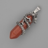 Red Jasper Hexagon Pendant with Dragon Engraving 35x15 mm, Length 44 mm