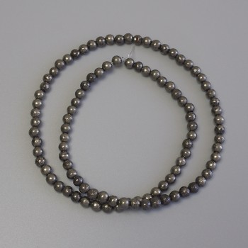Pyrite Beads on Thread, Smooth Sphere, 4mm Diameter, 38cm Length