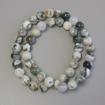 Moss Agate Beads on fishing line, Smooth Round Beads, 8.5 mm Diameter, 39 cm Length
