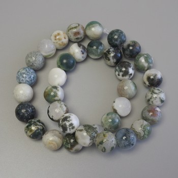 Moss Agate Beads on Thread, Smooth Round Beads, 12 mm Diameter, Length ~39 cm