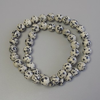 Dalmatian Jasper Beads on Thread, Smooth Round Beads, 9 mm Diameter, 39 cm Length