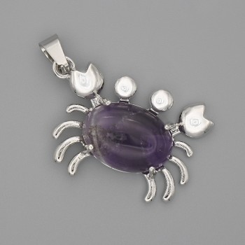 Crab Pendant with Amethyst 40×22 mm ± Silver-tone Metal