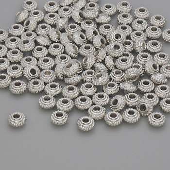 Bead insert finding, silver metal color, 5×3 mm diameter, hole diameter ~1.7 mm, packaging 20 g (~100 pcs)