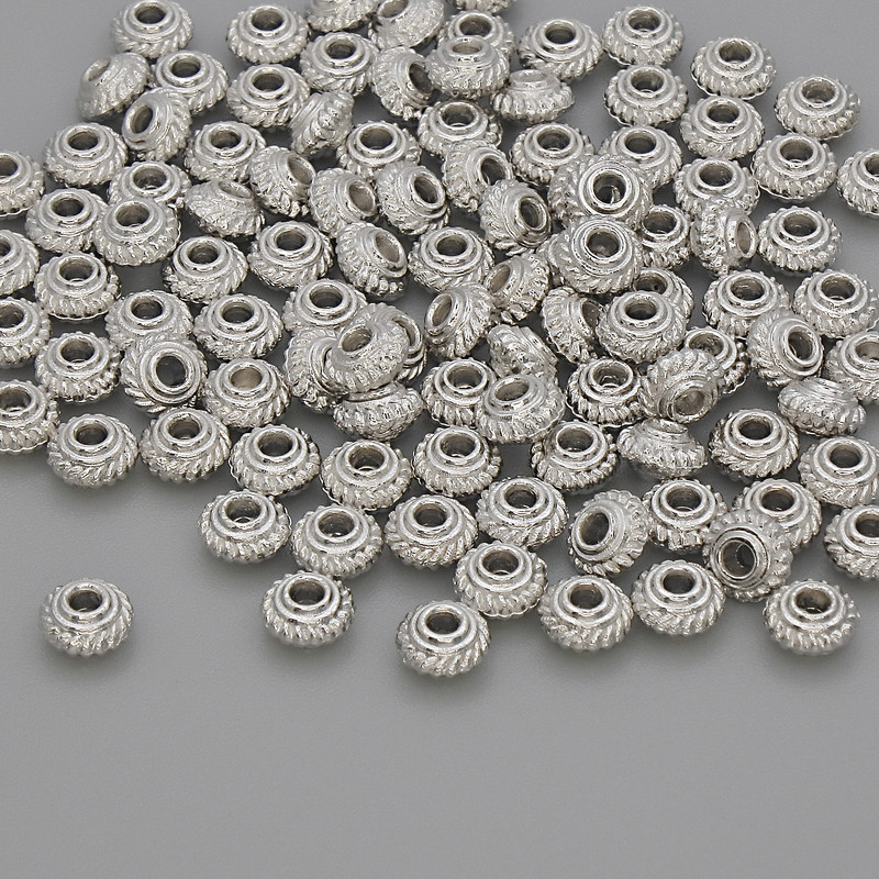Bead insert finding, silver metal color, 5×3 mm diameter, hole diameter ~1.7 mm, packaging 20 g (~100 pcs)