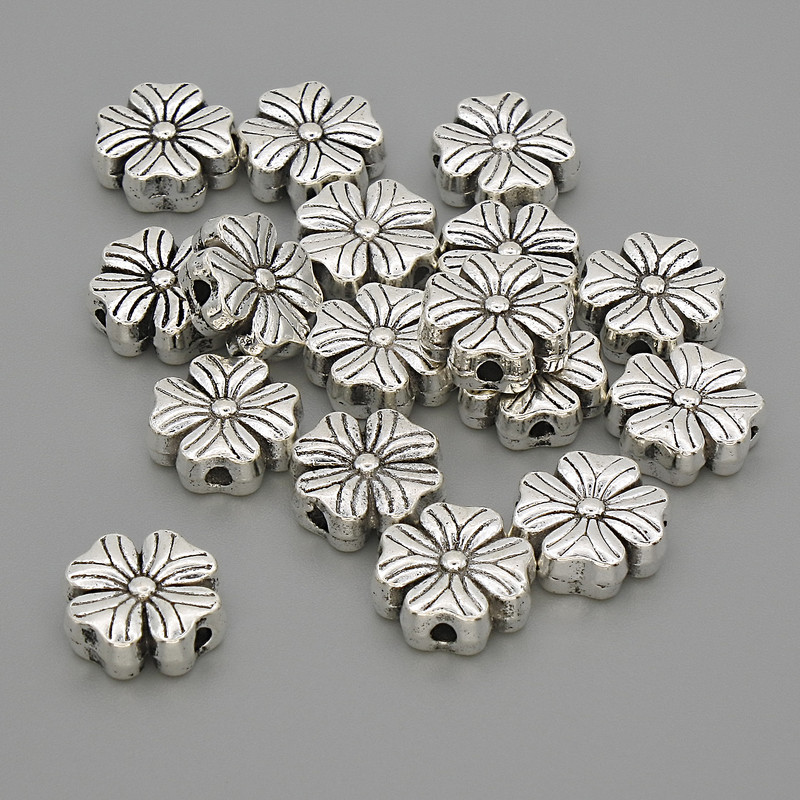 Bead Insert 'Flower' Silver Metal Color, 9x9x3 mm, hole diameter 5 mm ±, diameter 1.5 mm ±, packaging 20 g (~17 pcs)