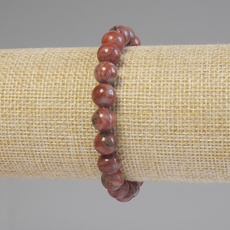 Red Jasper Bracelet with a Smooth Bead, 8 mm Diameter, 18 mm Length, Elastic Base