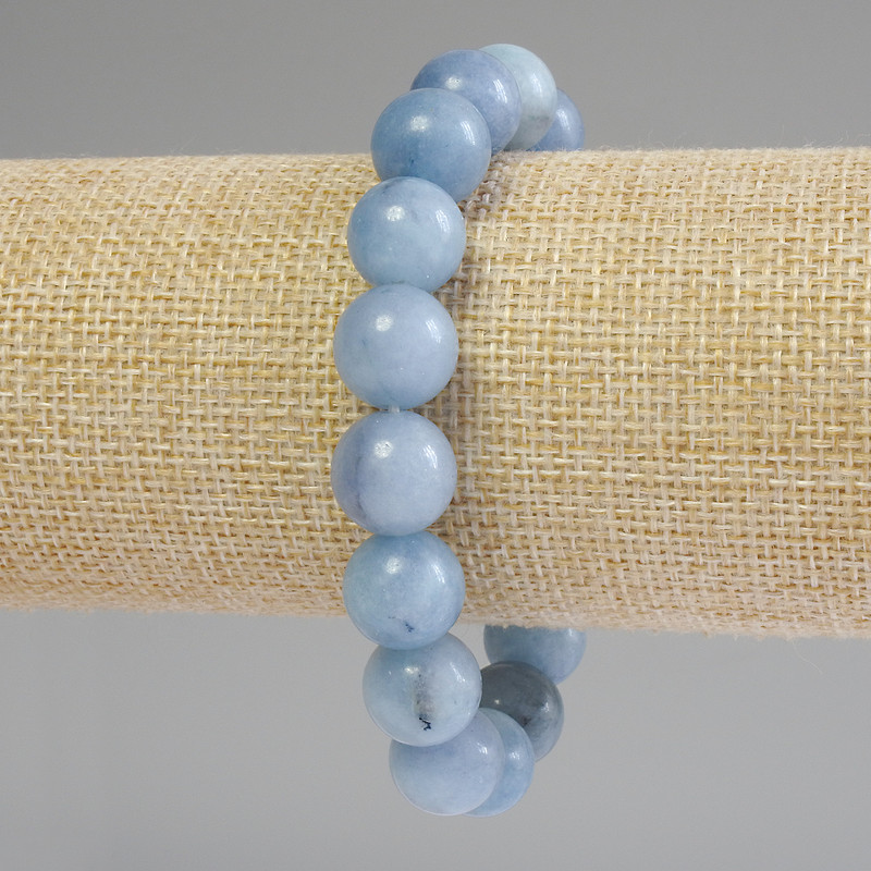 Aquamarine Bracelet with Smooth Beads, 12mm Diameter ±, 18mm Length ±, Stretch