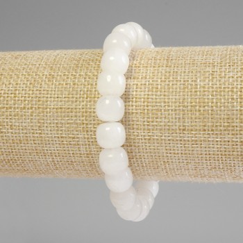 Rock crystal bracelet with rounded rondelle beads, 10x9 mm diameter, 18 mm length, stretch base