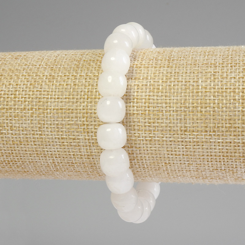 Rock crystal bracelet with rounded rondelle beads, 10x9 mm diameter, 18 mm length, stretch base