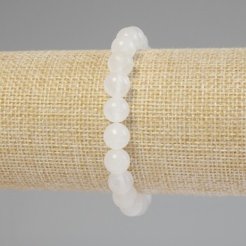 Bracelet with Rock Crystal, Smooth Beads, 8 mm Diameter, 18 mm Length, Stretch