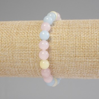 Morganite Bracelet with Smooth Bead, 8mm Diameter, 18mm Length ± Stretch