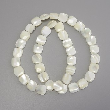 Square Mother-of-Pearl Beads, 10x10 mm diameter, about 40 cm length on thread